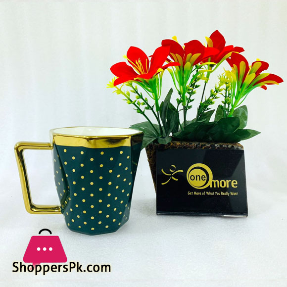 ONE MORE Nordic Style Diamond Cut Surface Ceramic Mug with Gold Trim D-500 1-Pcs