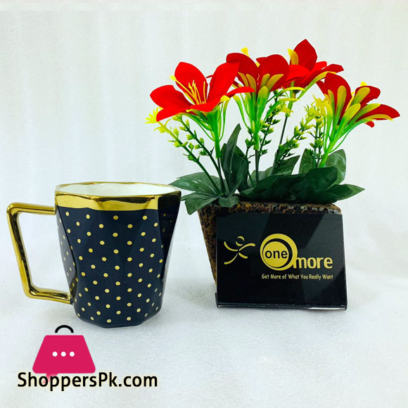 ONE MORE Nordic Style Diamond Cut Surface Ceramic Mug with Gold Trim D-500 1-Pcs