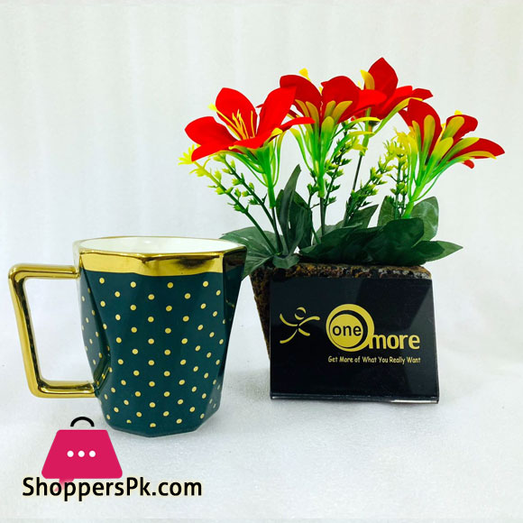 ONE MORE Nordic Style Diamond Cut Surface Ceramic Mug with Gold Trim D-500 1-Pcs