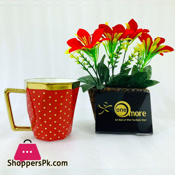 ONE MORE Nordic Style Diamond Cut Surface Ceramic Mug with Gold Trim D-500 1-Pcs