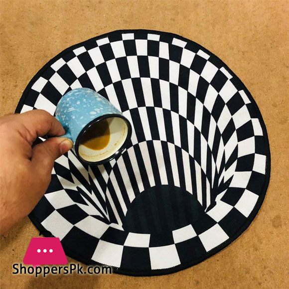 3D Round Carpets for Living Room Black&White Stereo Vision Mat 3D Rug Carpet For Bedroom Home Decor Floor Rugs Size 16×16 inch