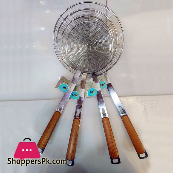 Pure Stainless Steel Frying Strainer With Wooden Handle - 20cm