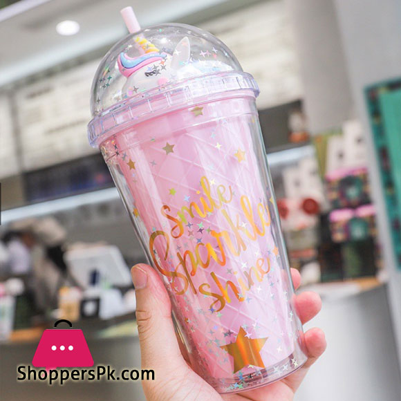 Unicorn Cartoon Straw Cup Double Layer 500ml