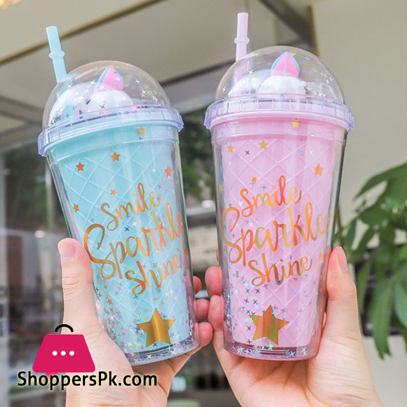 Unicorn Cartoon Straw Cup Double Layer 500ml