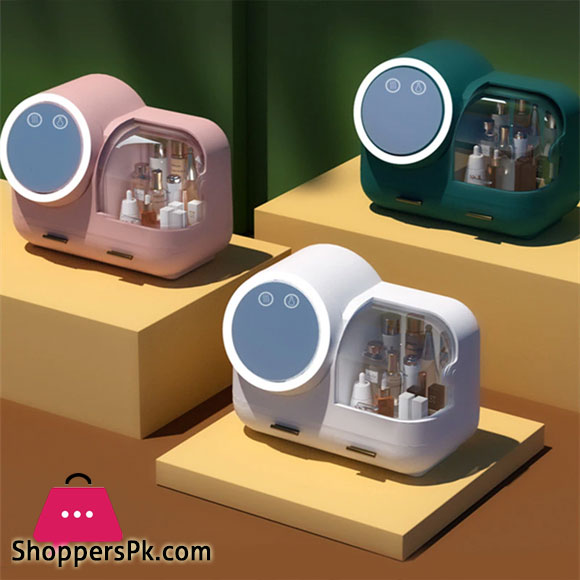 Cosmetic Storage Box with and Mirror Led Light Desktop Makeup Organizer Dustproof Drawer Type Novelty