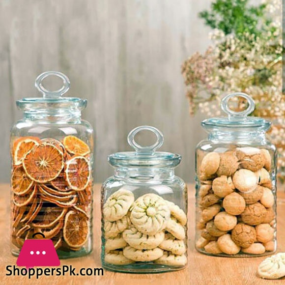 Limon Rustic Glass Jars Airtight Jars with Lids Set of 3 Iran Made
