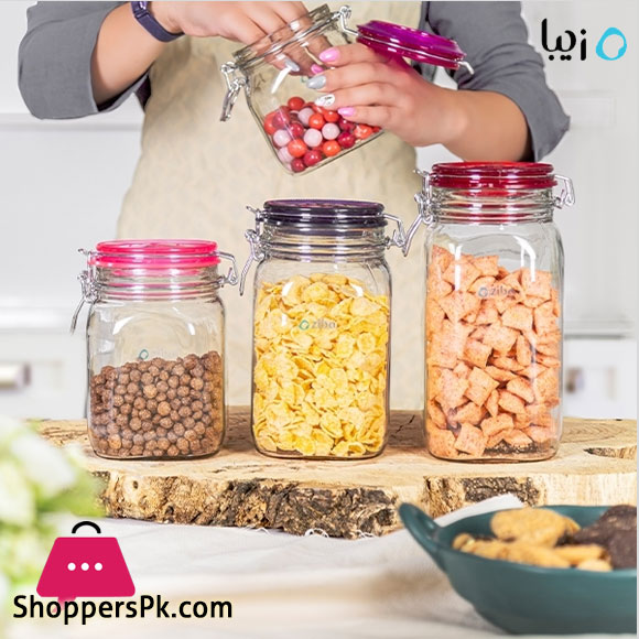Ziba Sazan Papashev Airtight Glass Lock Jar ( Set of 4 )