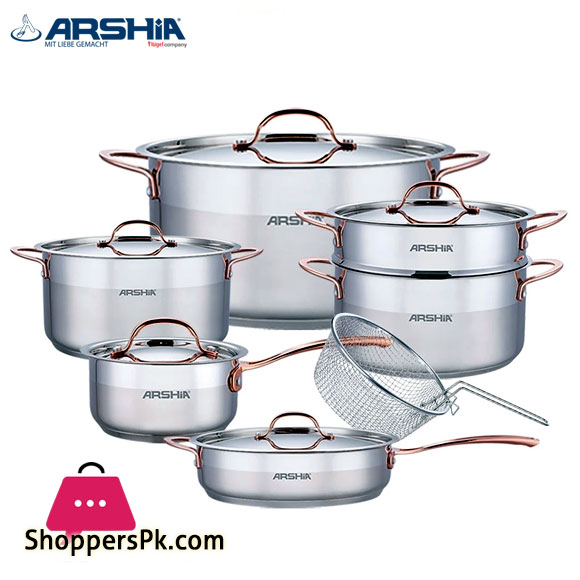 Arshia Copper Stainless Steel Cookware Set - 12 Pcs
