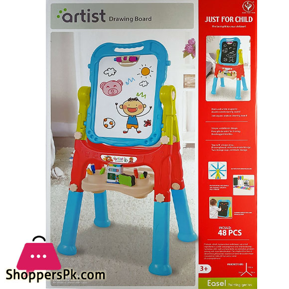 Artist Drawing Board Double Sided Standing Art Easel - Dry-Erase Board and Chalkboard 48 Pcs - (050-13)
