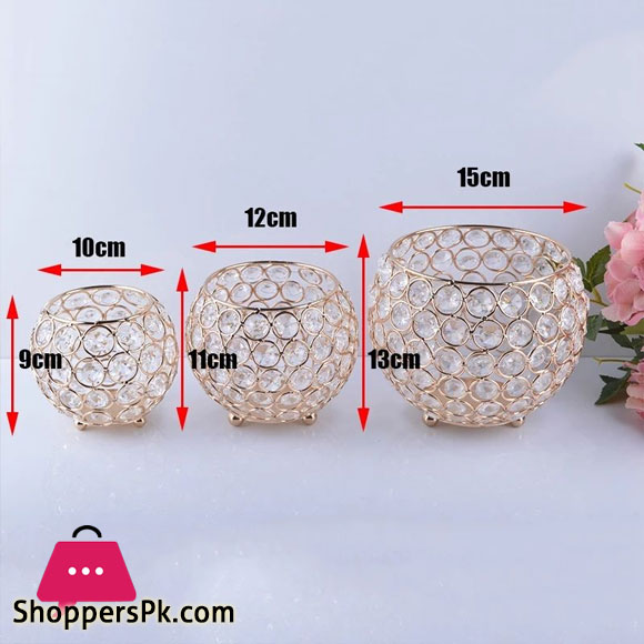 Candle Holders Gold Plated Crystal for Home Decoration - 3 Pcs