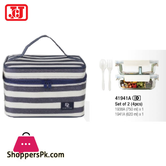 JCJ Double Lock Glass Lunch Box with Bag Thailand Made - 41941A