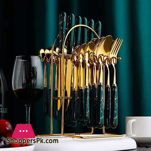 Luxury Cutlery Marbeling Stainless Steel with Storage Rack 24 Piece