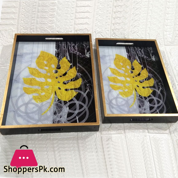 Wood Serving Tray Set 2 Pieces Rectangular