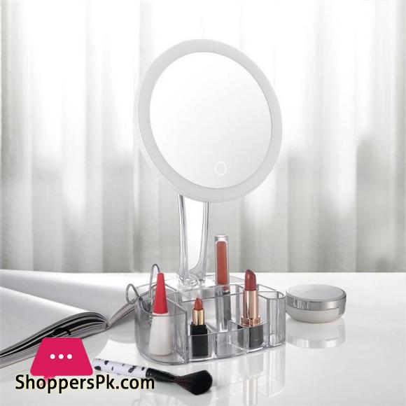 3 in 1 Desktop Vanity Makeup Mirror With Light Ladies Large Capacity Storage Box