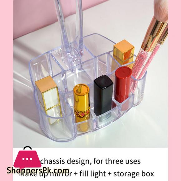 3 in 1 Desktop Vanity Makeup Mirror With Light Ladies Large Capacity Storage Box