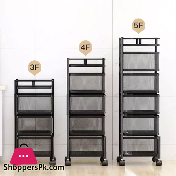 All in One Rotatable Storage Basket Rolling Utility Cart Vegetables Basket Square for Bathroom Living Room – 5 Layer