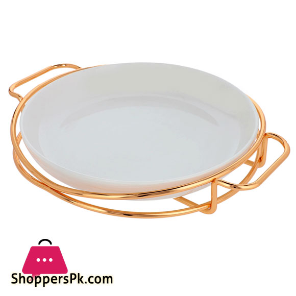 Brilliant Round Serving Dish With Gold Stand 9 Inch - BR16014
