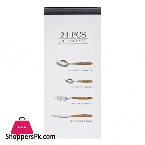 Elegant Stainless Steel Cutlery Set, 24 Pieces, Dark Wood Dots, EL-2015