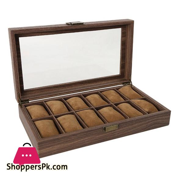 HIGH QUALITY 12 Slot Watch Box Organizer Watch Case with Glass Top