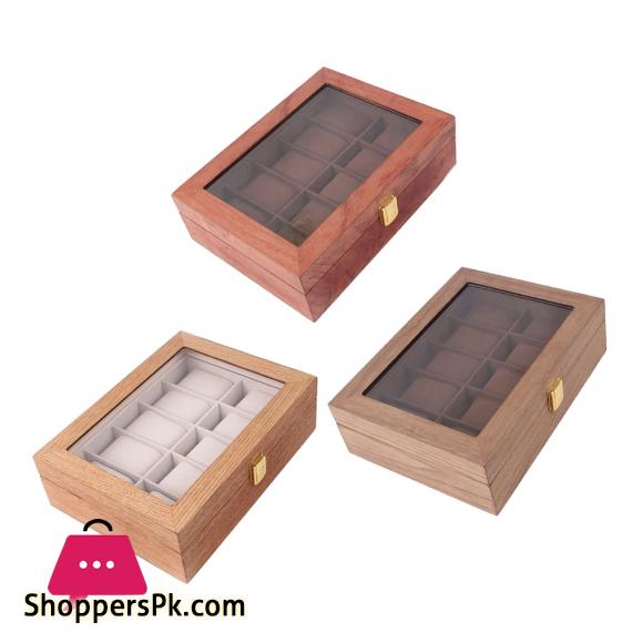 HIGH QUALITY 10 Slot Watch Box Organizer Watch Case with Glass Top