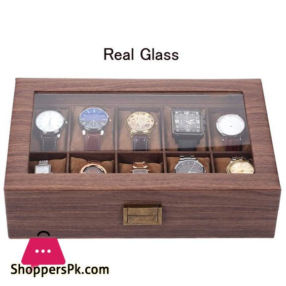 HIGH QUALITY 12 Slot Watch Box Organizer Watch Case with Glass Top