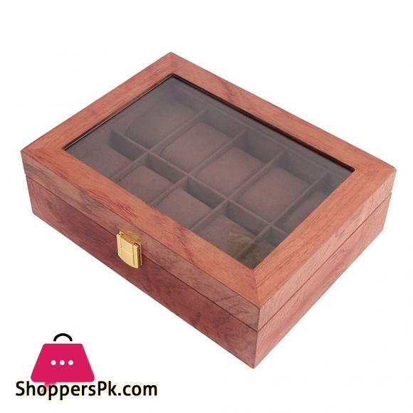 HIGH QUALITY 10 Slot Watch Box Organizer Watch Case with Glass Top
