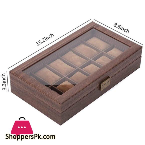 HIGH QUALITY 12 Slot Watch Box Organizer Watch Case with Glass Top