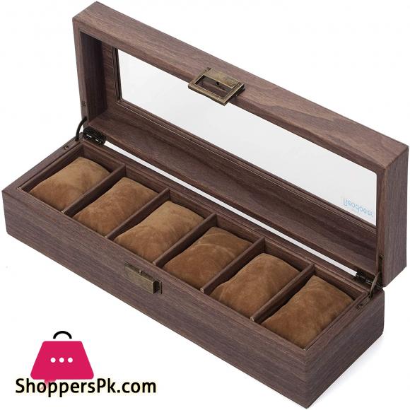 HIGH QUALITY 6 Slot Watch Box Organizer Watch Case with Glass Top