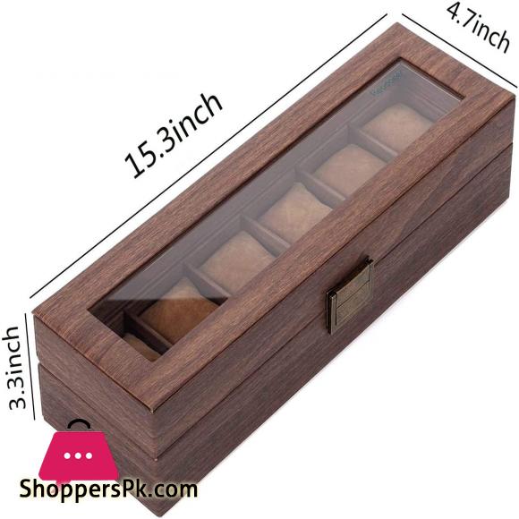 HIGH QUALITY 6 Slot Watch Box Organizer Watch Case with Glass Top