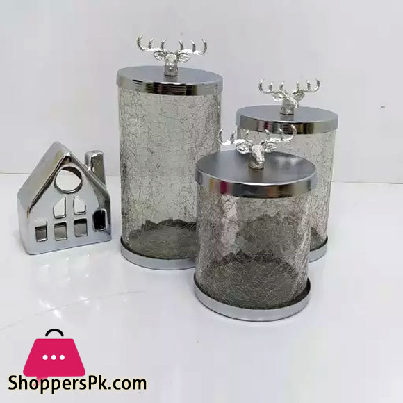 Jaam Sazan Silver Deer Metal and Glass Suitable for Sugar Tea Candy Set of 3