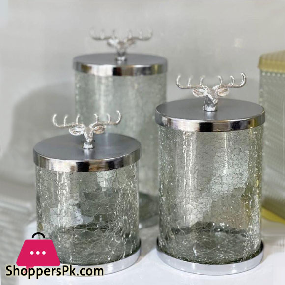 Jaam Sazan Silver Deer Metal and Glass Suitable for Sugar Tea Candy Set of 3