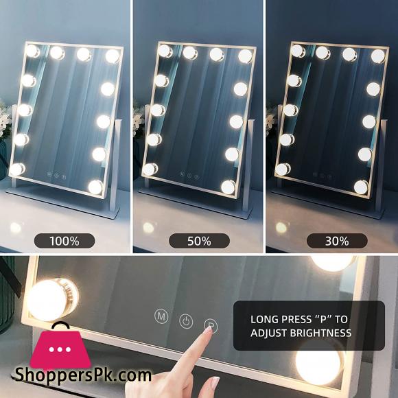 Leadzones Makeup Mirror with Lights,12 LED Vanity Light-up Mirror,Professional Mirror with Smart Touch Control 3 Colors Dimable and 360°Rotation for Dressing Room Bedroom,White