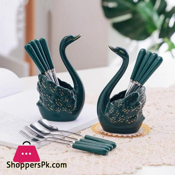 Nordic Luxury Ceramic Stainless Steel Creative Fashion Swan Base Cake Dessert Ice Cream Spoon Dinnerware Sets