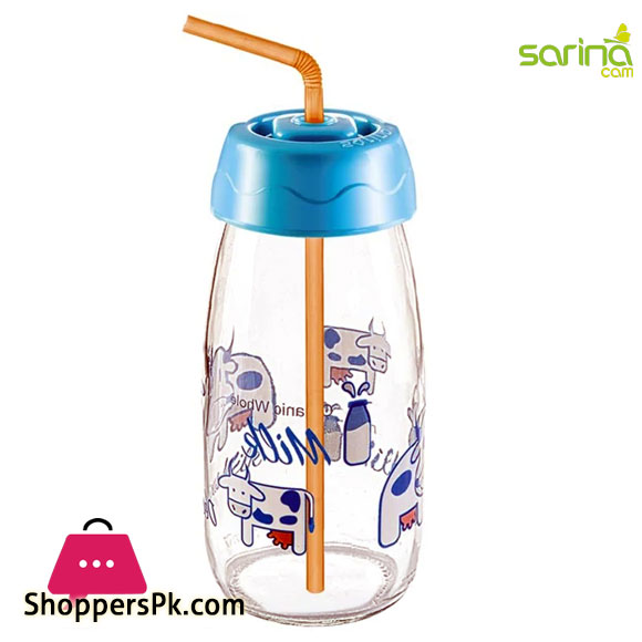 Sarina Glassware Decorated Milk Bottle with Straw 250ML - S771 - Turkey Made