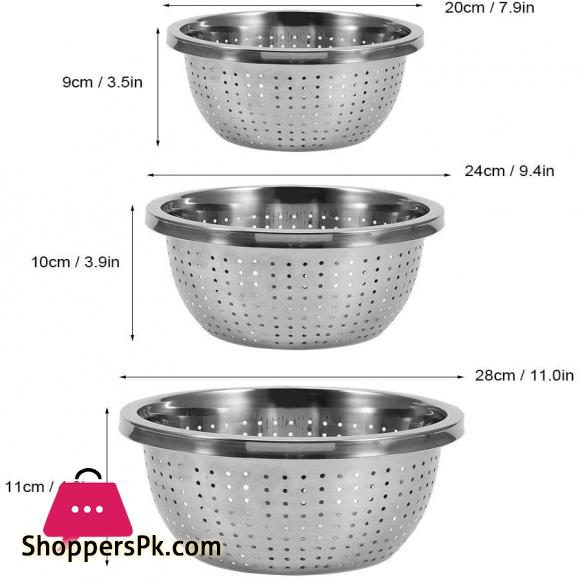 Stainless Steel Rice Sieve Rice Washing Bowl Filter Strainer Drainer Kitchen Colander for Vegetables Fruit Pasta Noodles - 30 CM