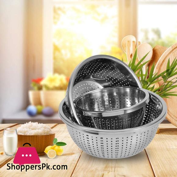 Stainless Steel Rice Sieve Rice Washing Bowl Filter Strainer Drainer Kitchen Colander for Vegetables Fruit Pasta Noodles - 30 CM