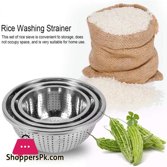 Stainless Steel Rice Sieve Rice Washing Bowl Filter Strainer Drainer Kitchen Colander for Vegetables Fruit Pasta Noodles - 30 CM