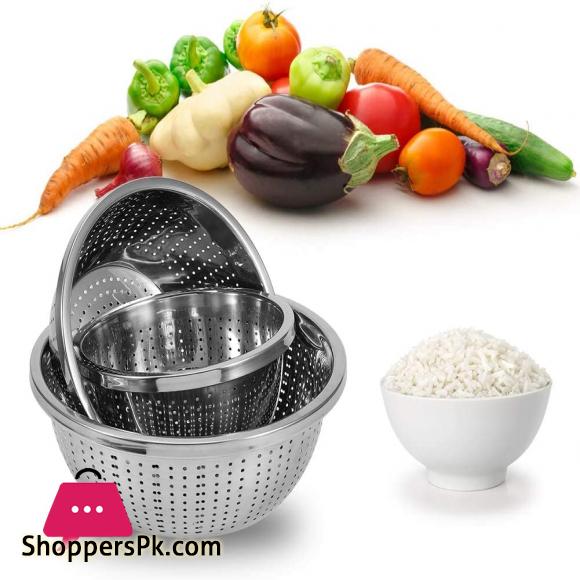 Stainless Steel Rice Sieve Rice Washing Bowl Filter Strainer Drainer Kitchen Colander for Vegetables Fruit Pasta Noodles - 30 CM