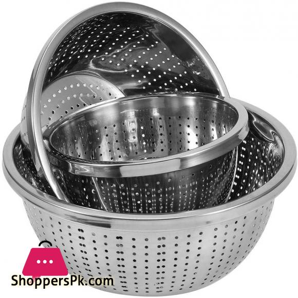 Stainless Steel Rice Sieve Rice Washing Bowl Filter Strainer Drainer Kitchen Colander for Vegetables Fruit Pasta Noodles - 30 CM