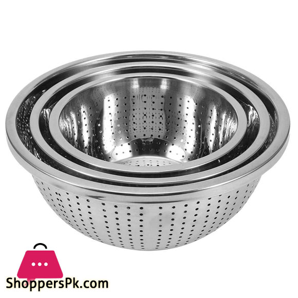 Stainless Steel Rice Sieve Rice Washing Bowl Filter Strainer Drainer Kitchen Colander for Vegetables Fruit Pasta Noodles - 30 CM