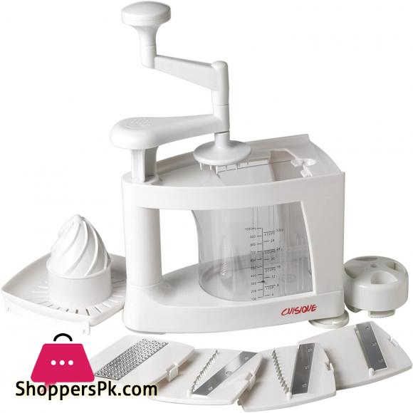 The Premium Easy to use Healthy Courgette Spaghetti Pasta Maker with Extra 4 Blade Bundle including Fruit Slicer Mandolin Vegetable Cutter and Juicer 1 Liter Spiral Catcher