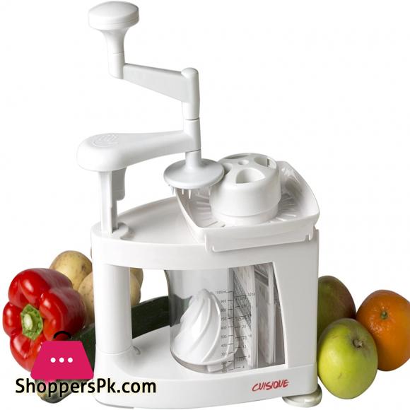 The Premium Easy to use Healthy Courgette Spaghetti Pasta Maker with Extra 4 Blade Bundle including Fruit Slicer Mandolin Vegetable Cutter and Juicer 1 Liter Spiral Catcher
