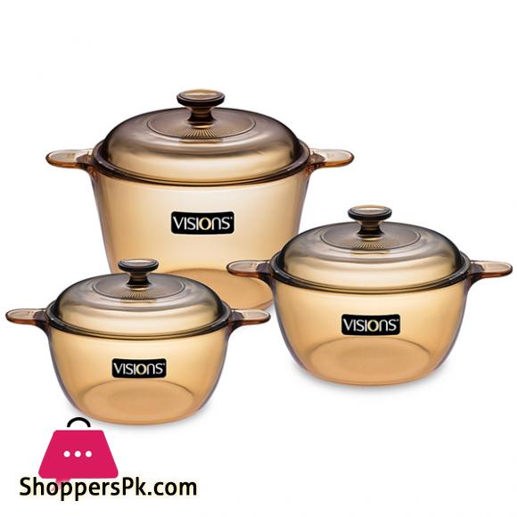 Visions® 6-pieces Glass Cookware Set: 1.5L Cookpot 2.5L Cookpot 3.5L Cookpot 3 Glass Lids