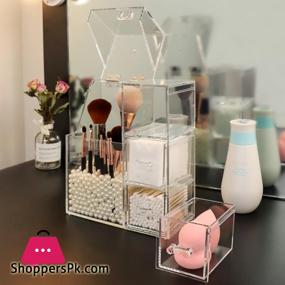Acrylic Makeup Brush Storage Box Cosmetic Organizer Transparent Jewelry Display Dustproof Plastic Box Multifunctional Large|Storage Boxes & Bins