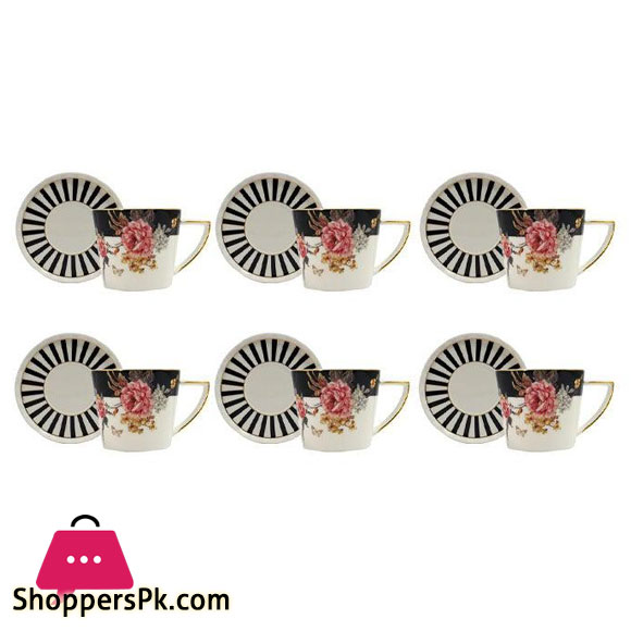 Angela Ceramic Tea Cup Coffee Cup Set with Saucer Set of 6 Pcs MK70