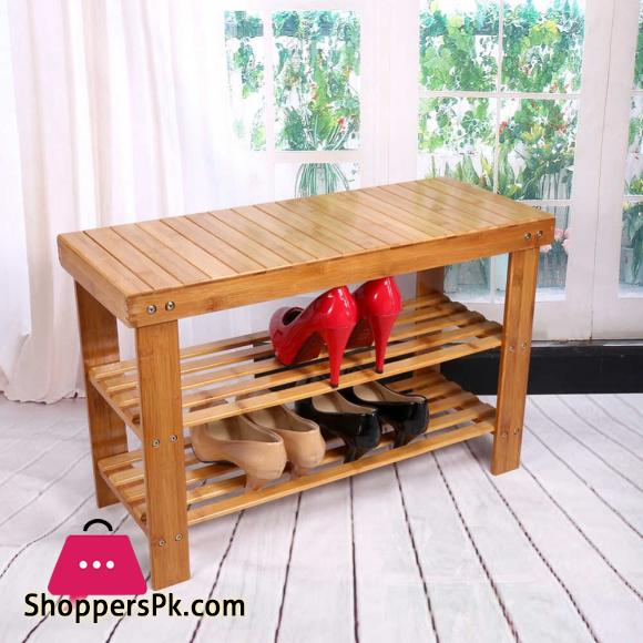 Bamboo Shoe Rack with Bench 3-Tier Shoe Shelf Organizer Holds Up To 220 Lbs Entryway Storage Bench Ideal For Hallway Bathroom Living Room