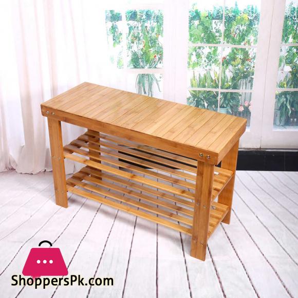 Bamboo Shoe Rack with Bench 3-Tier Shoe Shelf Organizer Holds Up To 220 Lbs Entryway Storage Bench Ideal For Hallway Bathroom Living Room