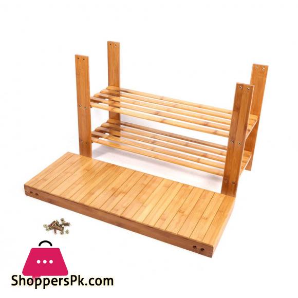 Bamboo Shoe Rack with Bench 3-Tier Shoe Shelf Organizer Holds Up To 220 Lbs Entryway Storage Bench Ideal For Hallway Bathroom Living Room