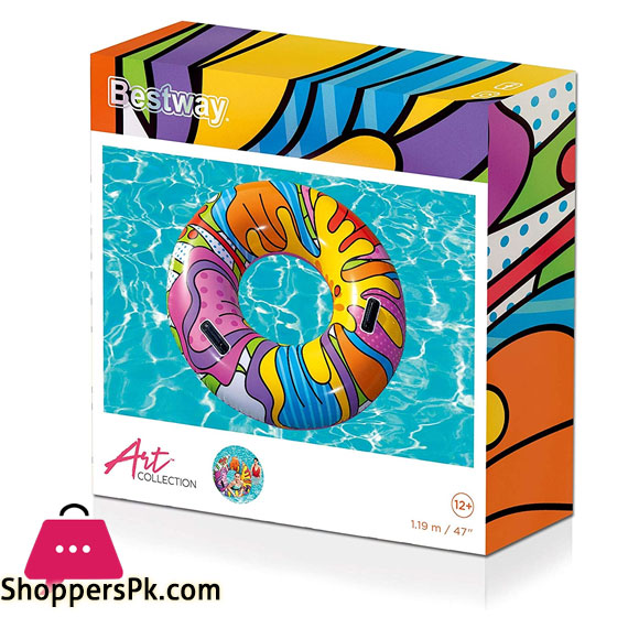 Bestway 36125-19 Inflatable Rubber Ring, Swimming Float with Pop-Art Design, Multi-Colour