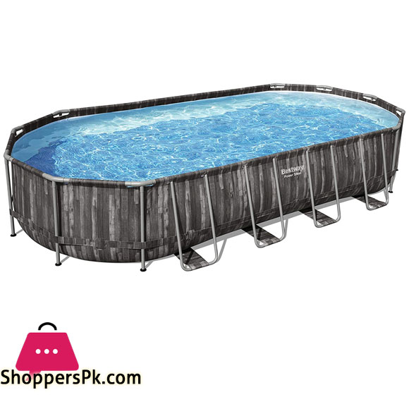 Bestway Power Steel Metal Frame Oval Rattan Grey Pool - 5611T - 24ft x 12ft x 48in